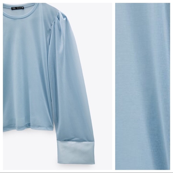 NWT. Zara Blue Combined Tulle Semi-Transparent Top. Size S. - Picture 5 of 9